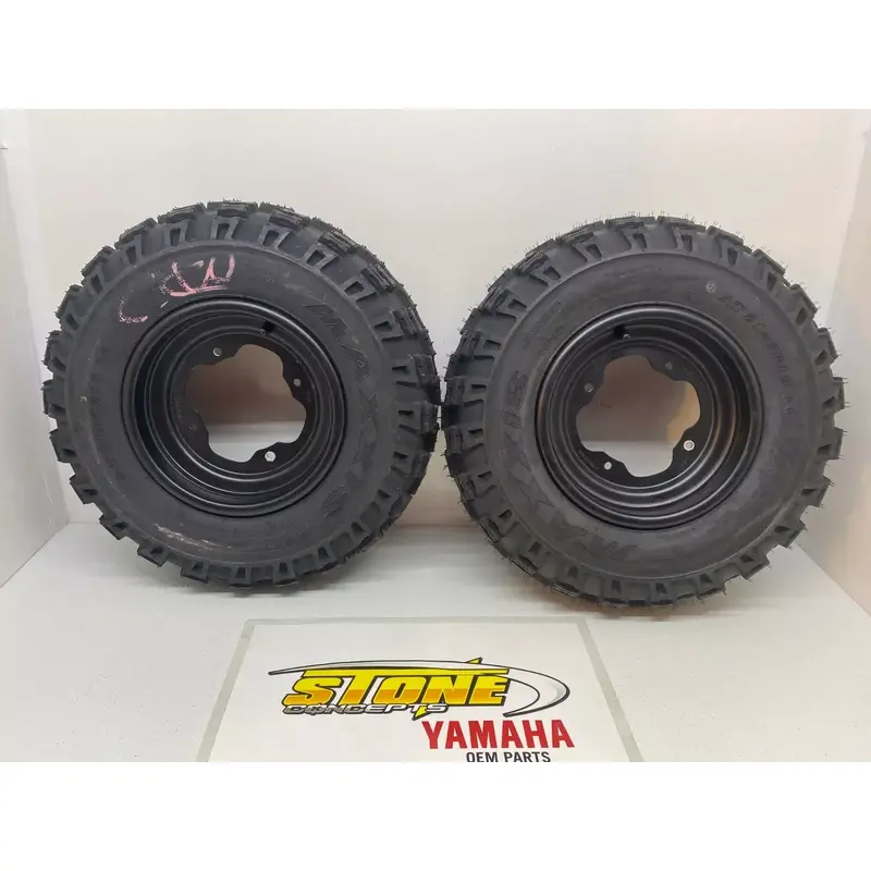 FRONT ALUMINUM BLACK WHEELS & MAXXIS TIRE 10X5.5 YAMAHA RAPTOR 660 4/156 21X7X10