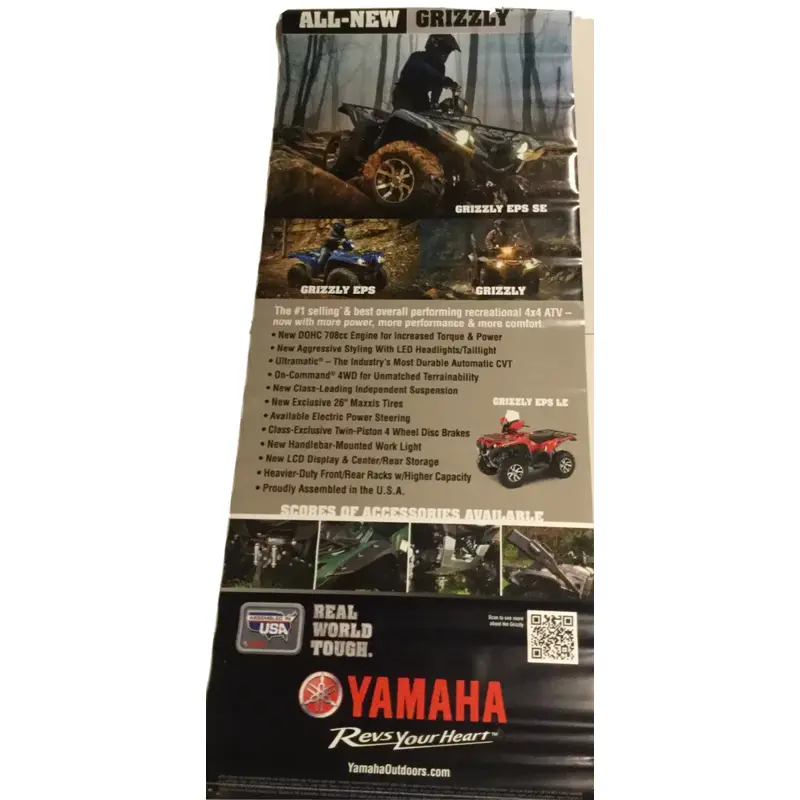 YAMAHA GRIZZLY EPS VINYL POSTER BANNER DEALERSHIP GARAGE SHOP SIGN ATV MX