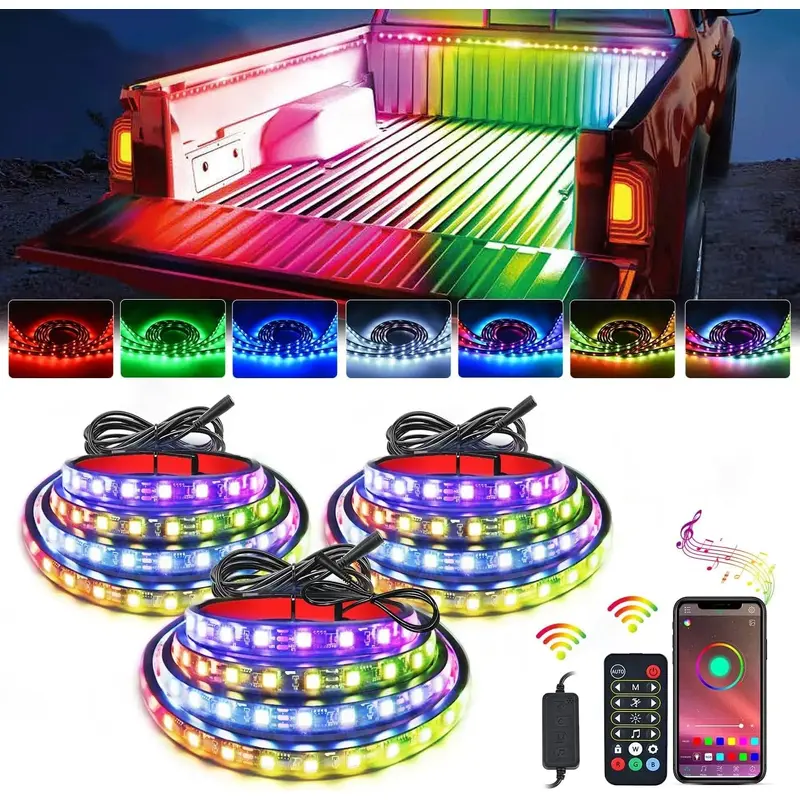 60 Inch 135Leds RGBIC APP RF Remote Control LED Bed Light Strip 3PCS