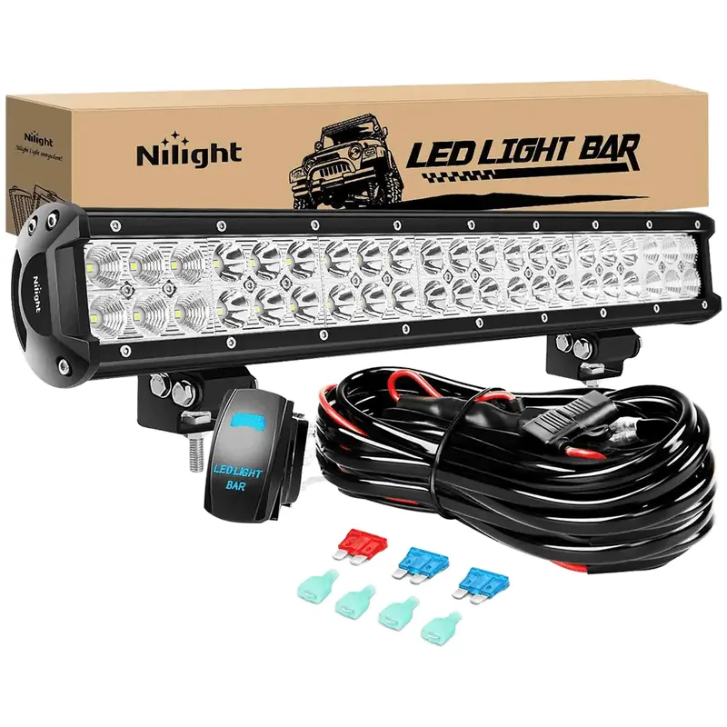 20 Inch 126W Double Row Spot Flood Led Light Bar Kit | 12FT Wire