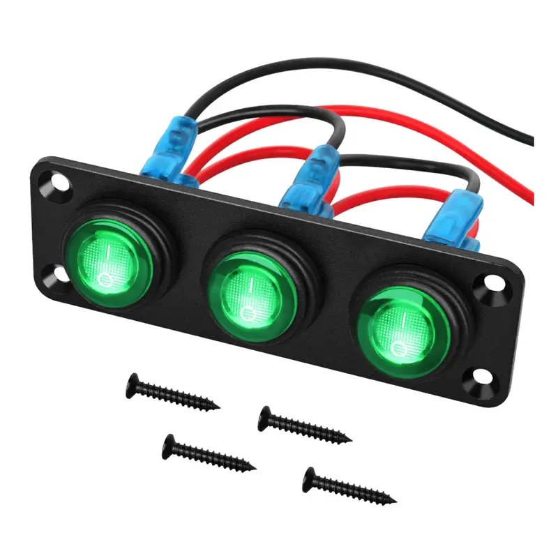 3Gang 3Pin Pre-wired Toggle Switch Panel Green