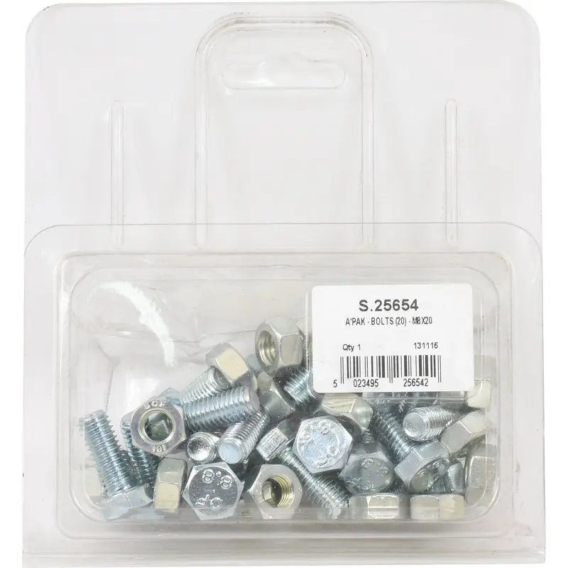 Metric Bolt, M8x20mm (DIN 960, DIN 934) 20 pcs. Agripak | Sparex Part No.S.25654