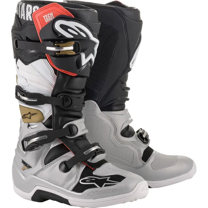 ALPINESTARS TECH 7 BOOTS BLACK/SILVER/WHITE/GOLD SZ 06 2012014-1829-6