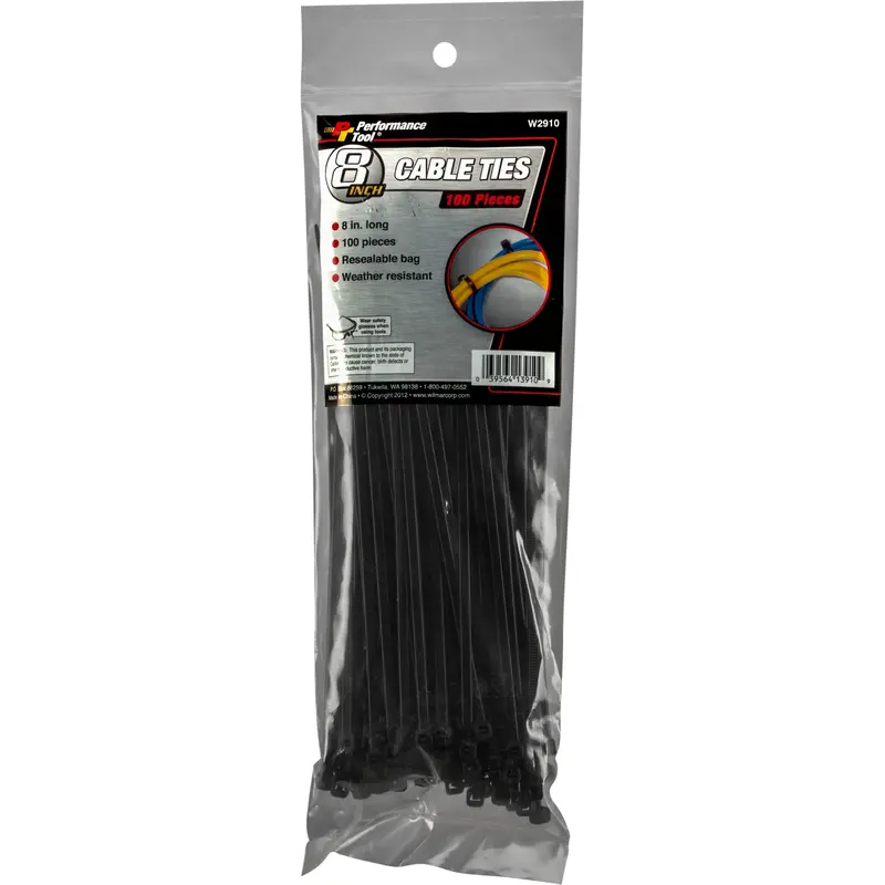 Performance Tool W2910 High Strength 8" Cable Ties - 100 Pack
