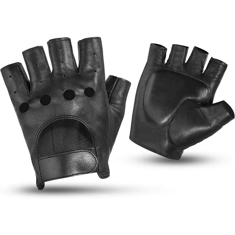 Motorcycle Fingerless Gloves, Black
