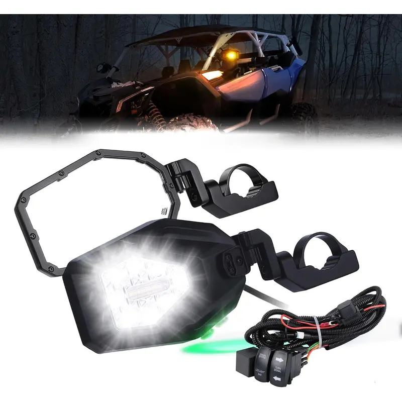 UTV LED Lighted Side Mirrors with Flowing Turn Signal for Polaris General XP 4 1000