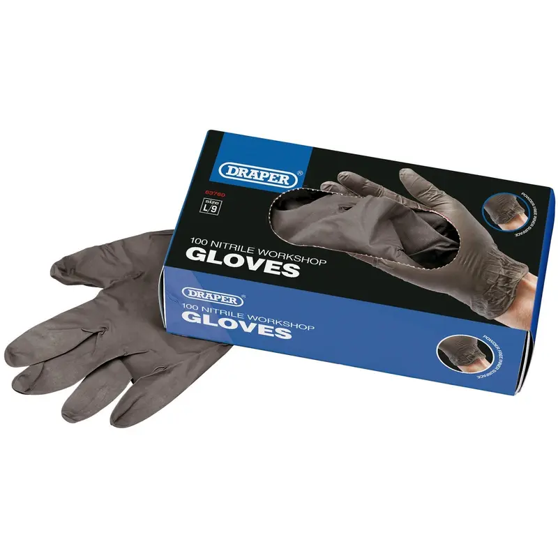 Draper Workshop Nitrile Gloves (Box Of 100) - NGBLK-100L