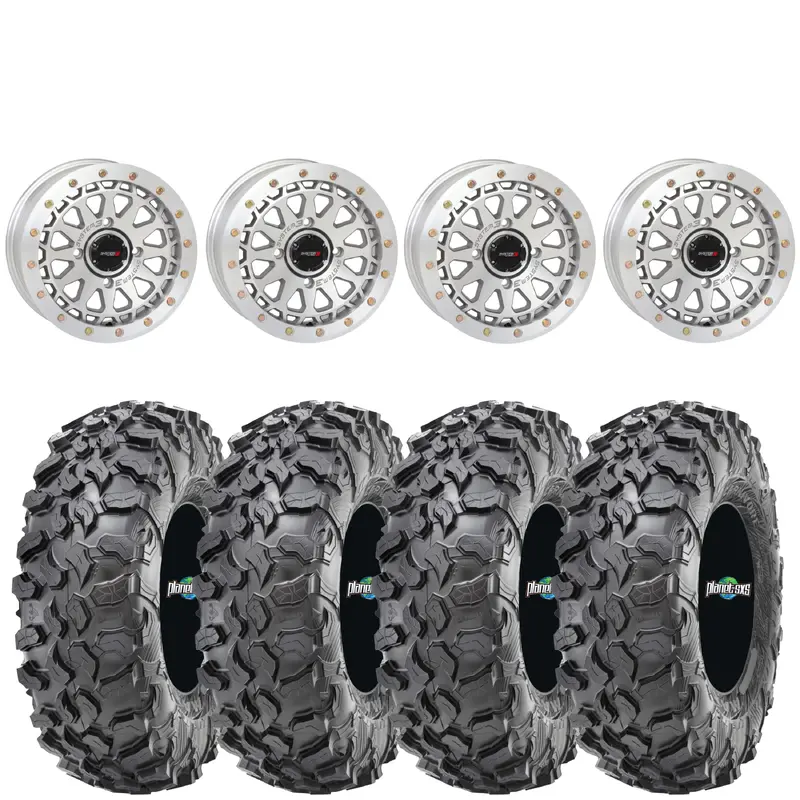 System 3 SB-6 Beadlock (Machined) Wheels on Maxxis Carnivore Tires  UTV Wheel & Tire Kit