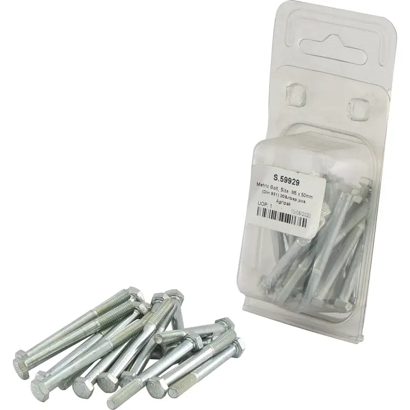 Metric Bolt, M5x50mm (DIN 931) 20 pcs. Agripak | Sparex Part No.S.59929