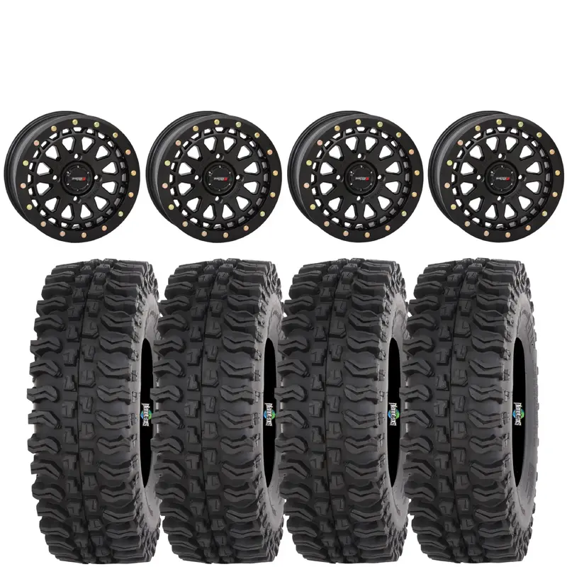 System 3 SB6 Beadlock Wheels Matte Black on Frontline BDC Tires  UTV Wheel & Tire Kit