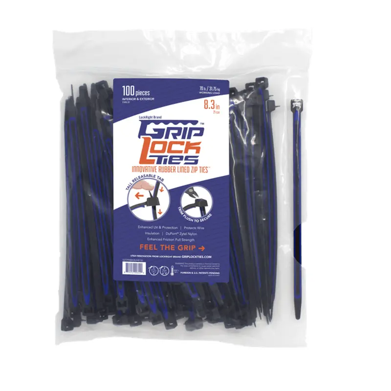 GripLockTies 8 inch, 70 Pound rated UV, 100 Count
