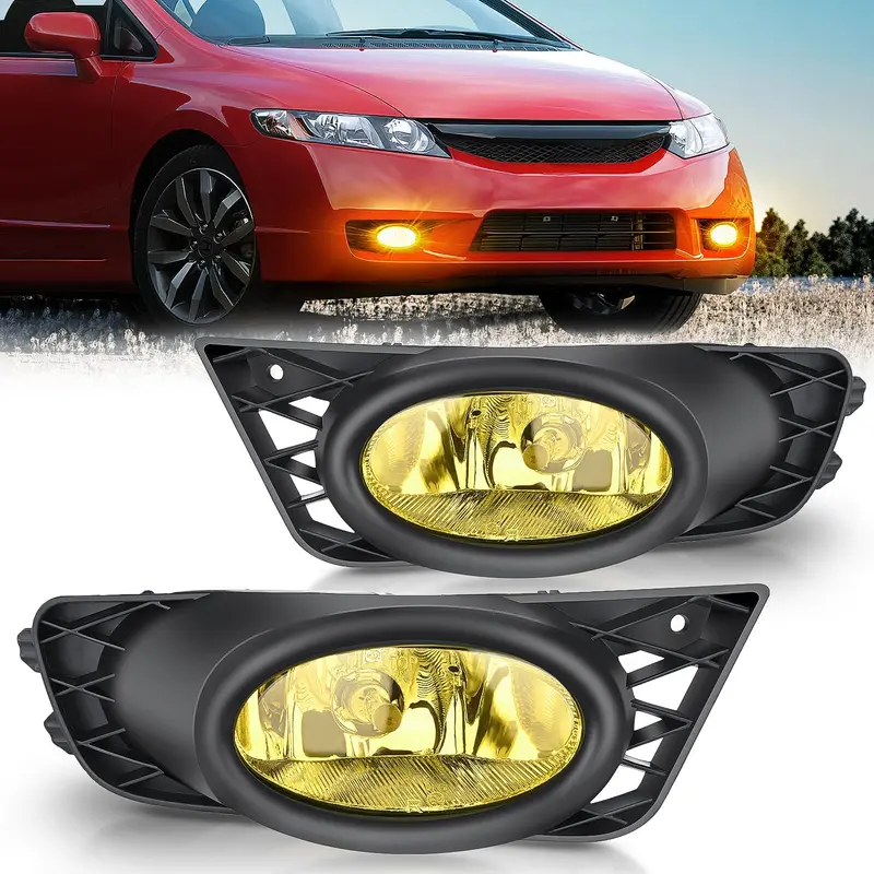 2009 2010 2011 Honda Civic Sedan Fog Light Assembly Amber Lens H11 12V 55W Bulbs